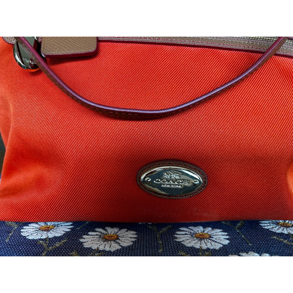 Coach Sawyer Orange Nylon Tote Leather Trim Shoulder Bag Large - Picture 3 of 11